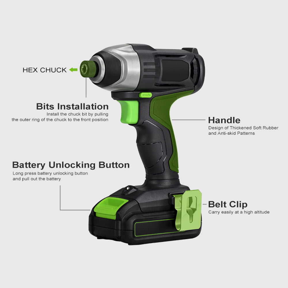 Cordless Impact Driver 20V 14 Inch Hex Quick Change with Battery
