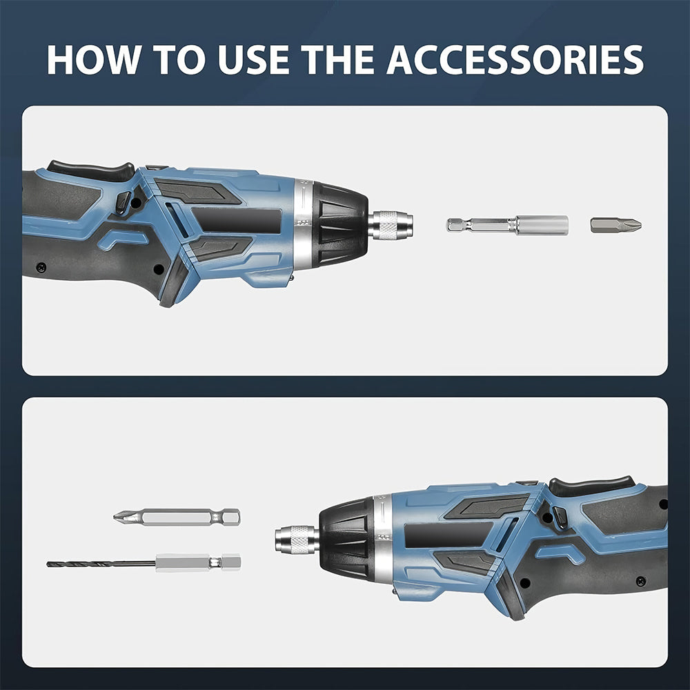 Cordless Electric Screwdriver 4V Rechargeable with LED and 11 Bits