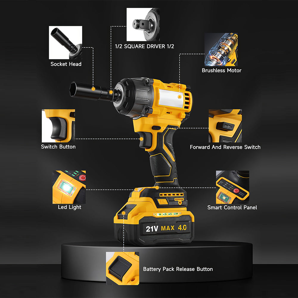 Cordless Impact Wrench 479Ft lbs High Torque 1/2 Inch with Battery