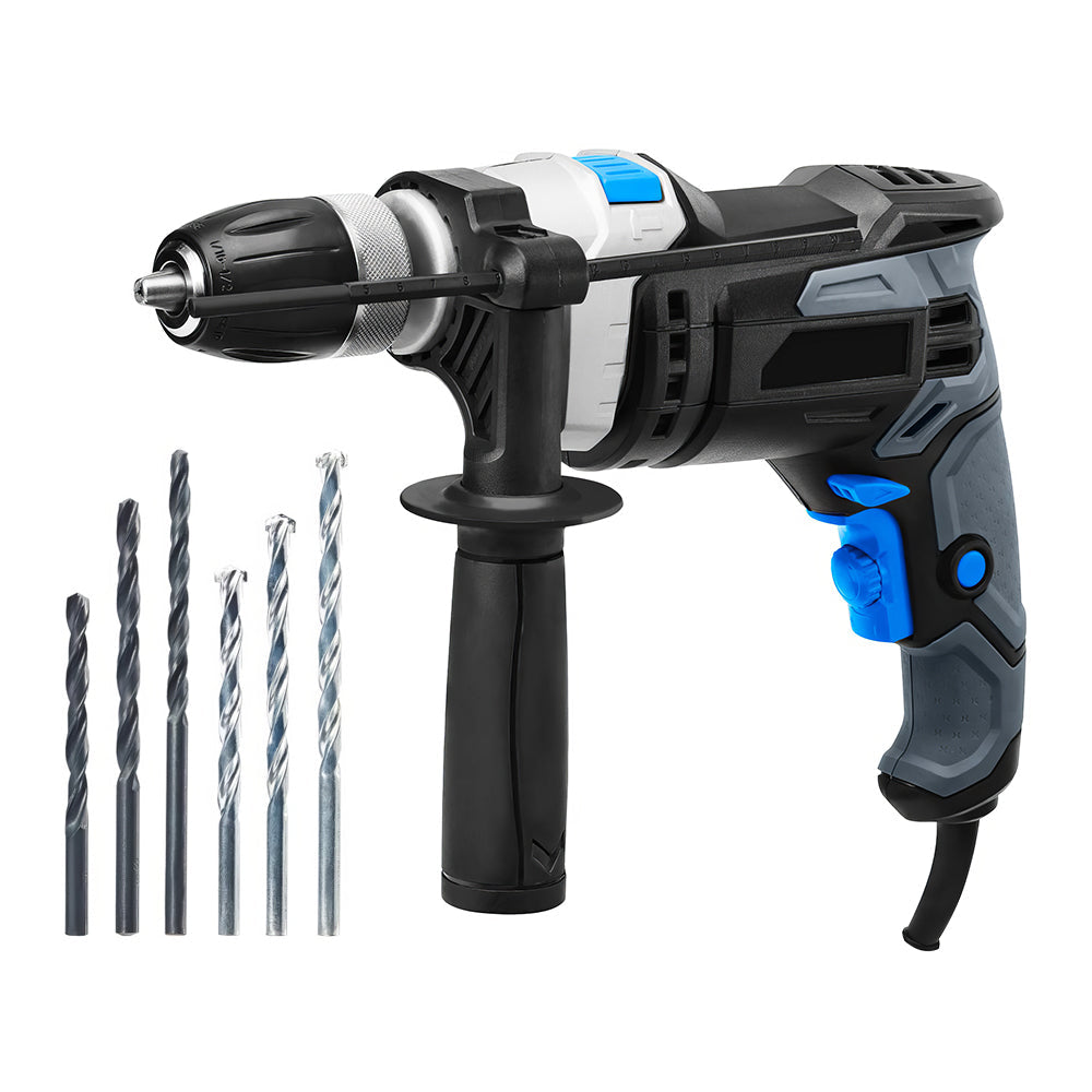 Corded Handheld Hammer Drill 7.5 Amp 1/2-Inch with 6 Bits, Depth Gauge & Auxiliary Handle