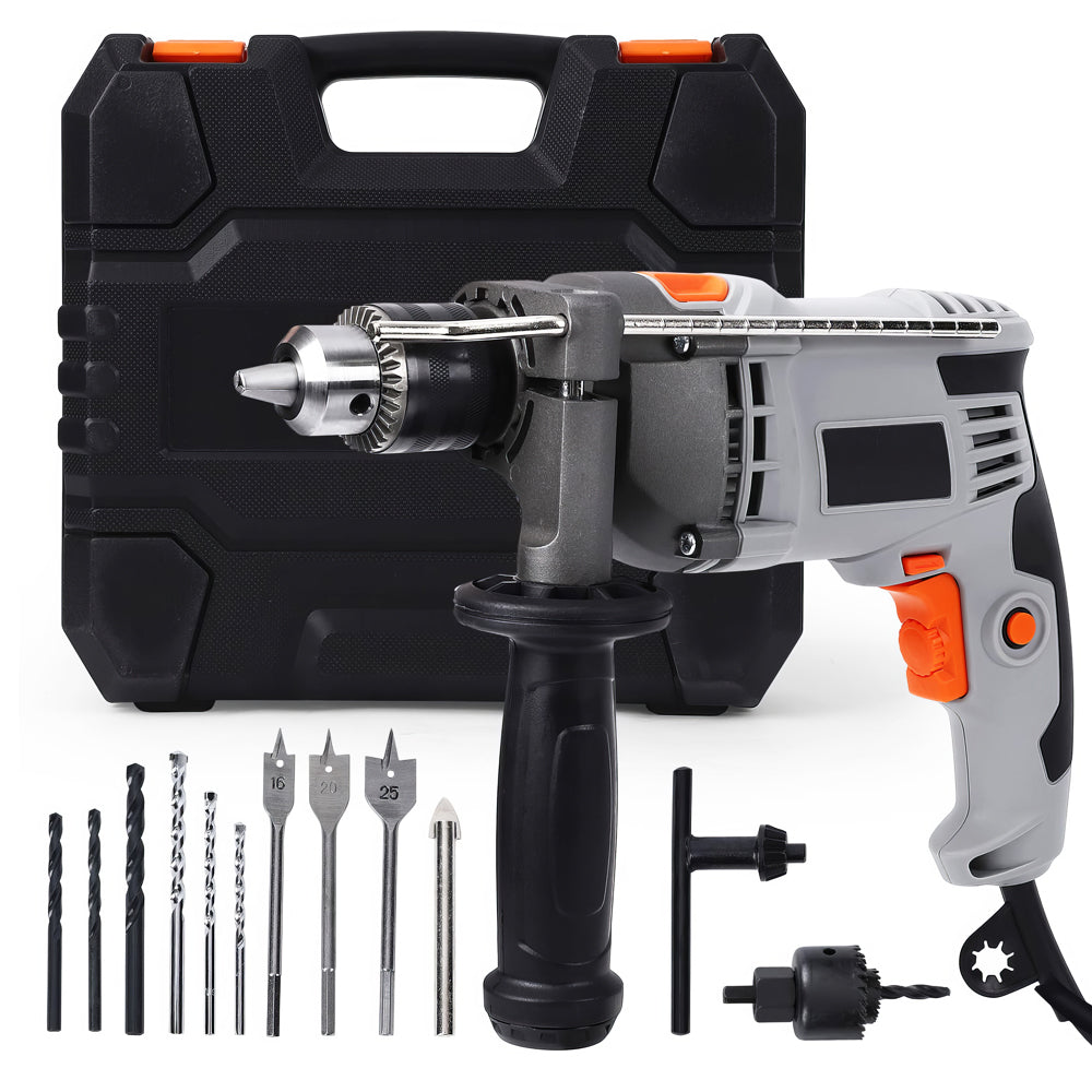 Handheld Corded Hammer Drill with 15 Bits and Toolbox