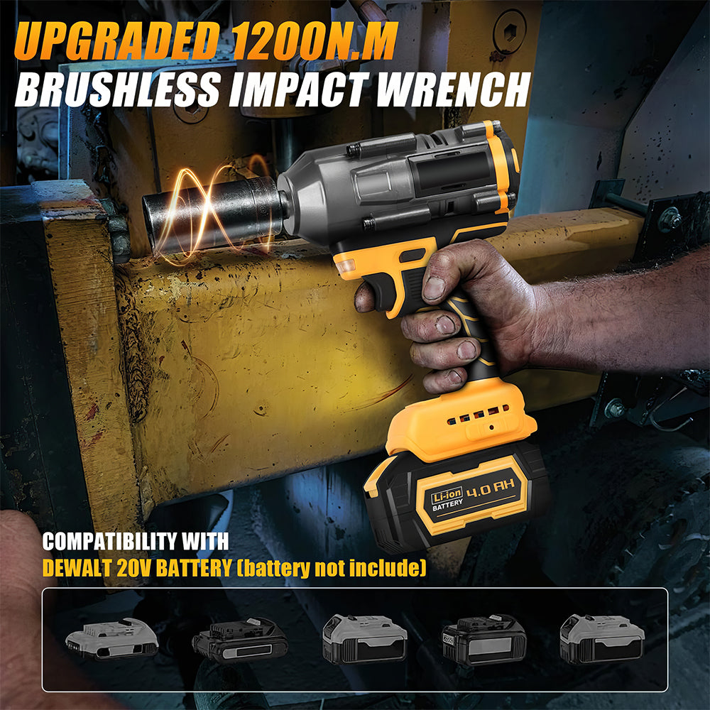 Cordless Impact Wrench 20V 1200Nm Brushless 12 Drive with LED Light