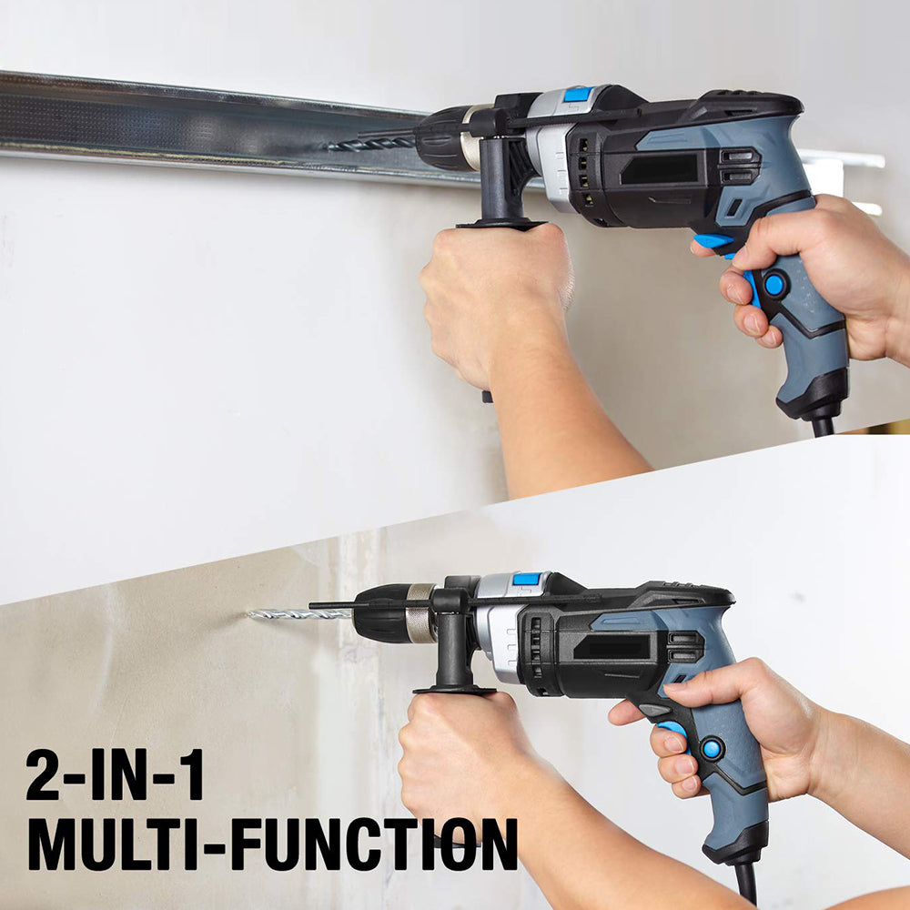 Corded Handheld Hammer Drill 7.5 Amp 1/2-Inch with 6 Bits, Depth Gauge & Auxiliary Handle