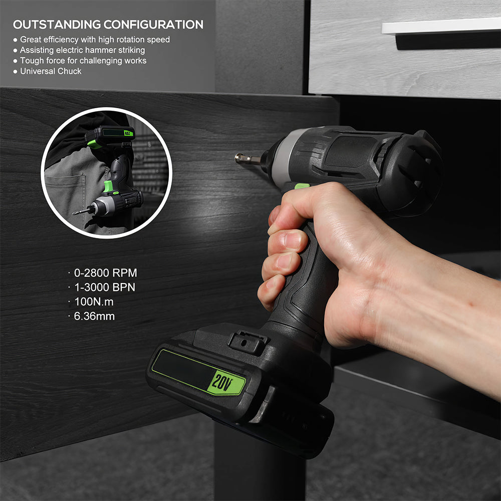 Cordless Impact Driver 20V 14 Inch Hex Quick Change with Battery