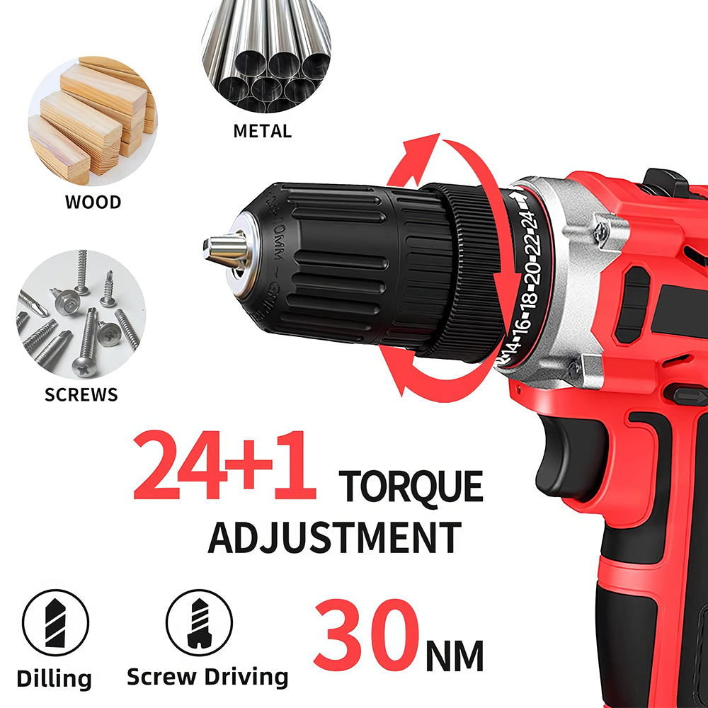 Cordless Handheld Power Drill Set 21V with Battery Charger and LED Light