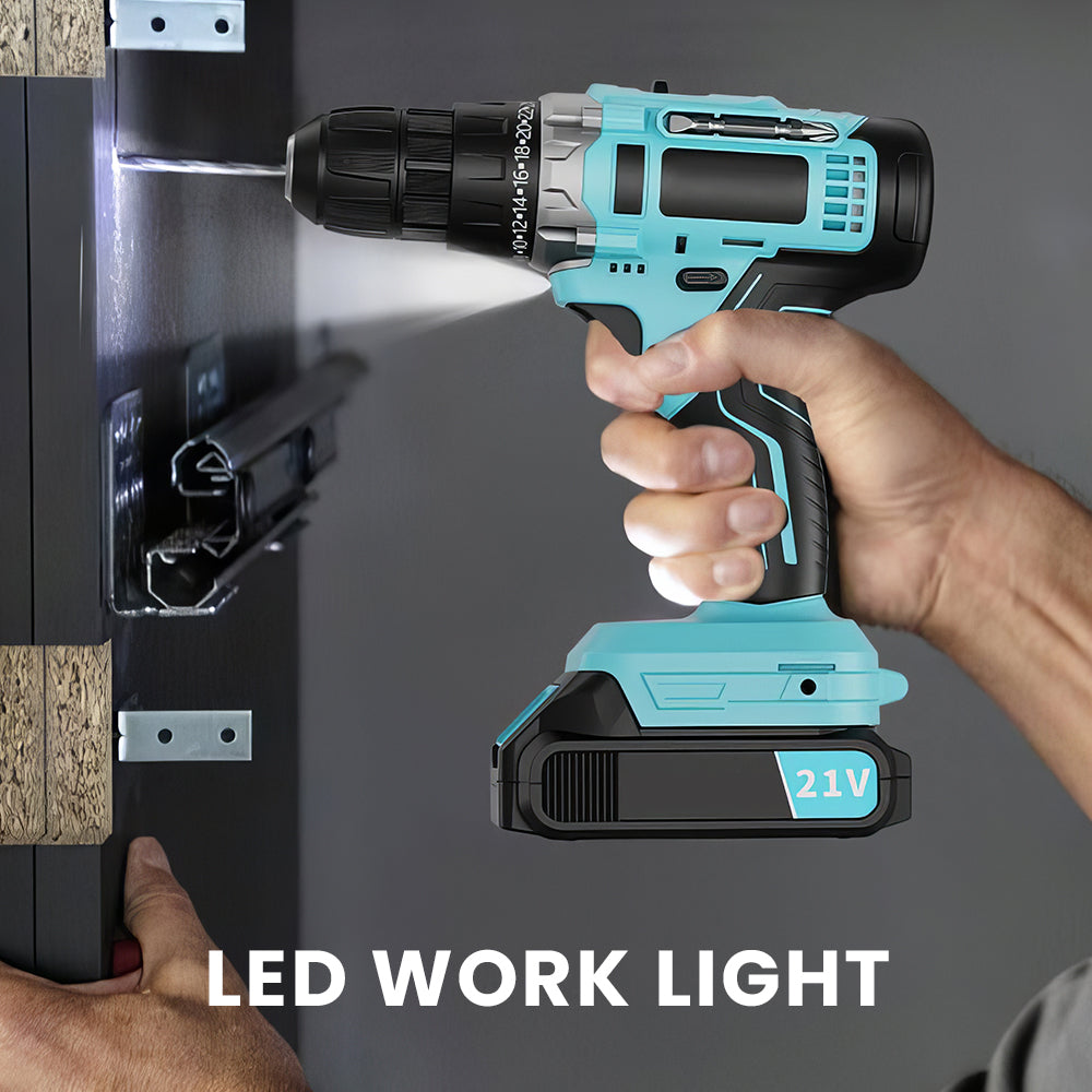 Cordless Handheld Power Drill Set 21V with Battery Fast Charger and 65 Accessories