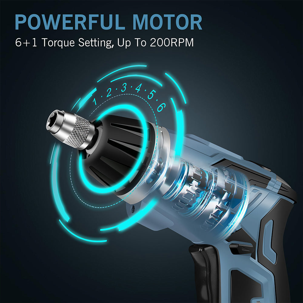 Cordless Electric Screwdriver 4V Rechargeable with LED and 11 Bits