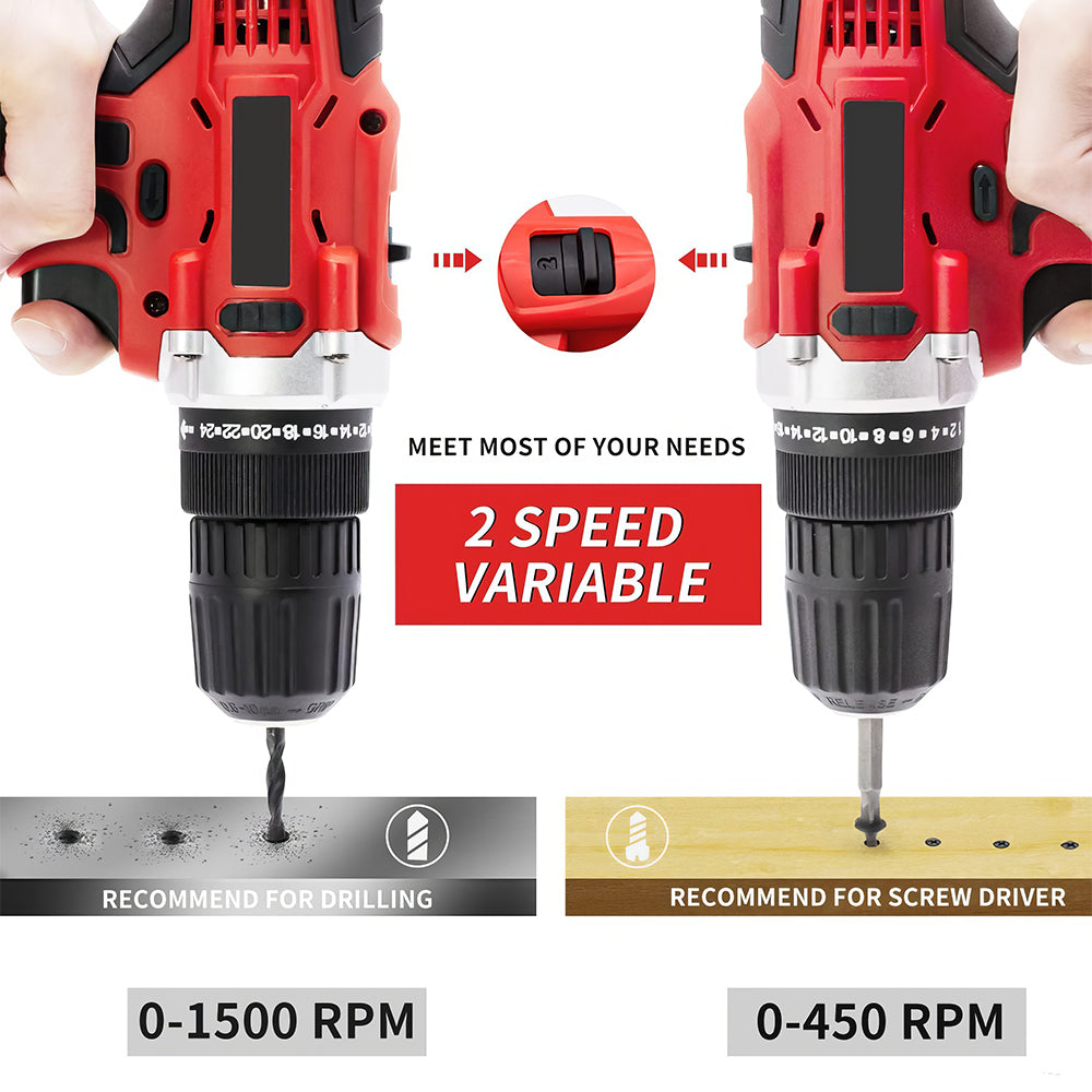 Cordless Handheld Power Drill Set 21V with Battery Charger and LED Light