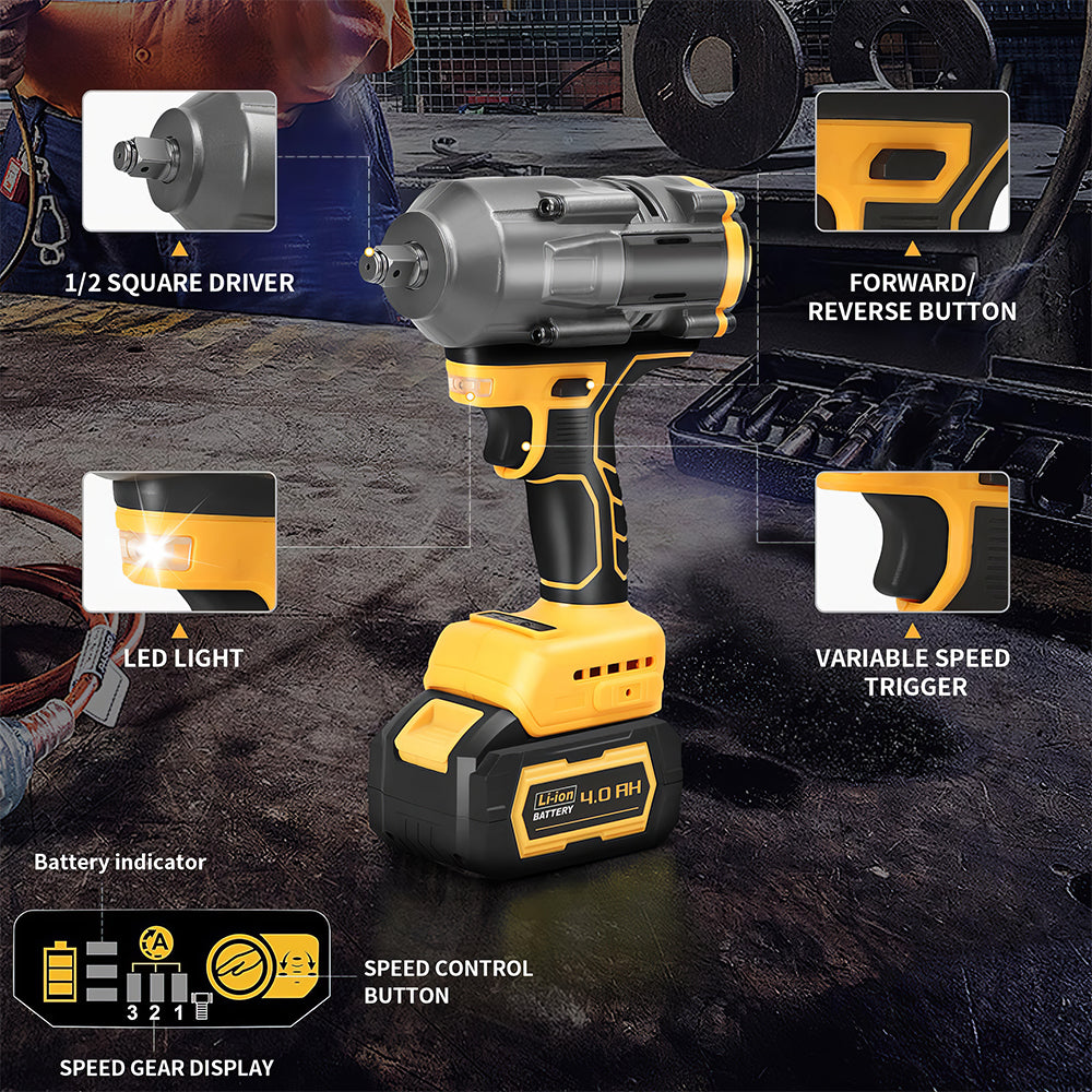 Cordless Impact Wrench 20V 1200Nm Brushless 12 Drive with LED Light