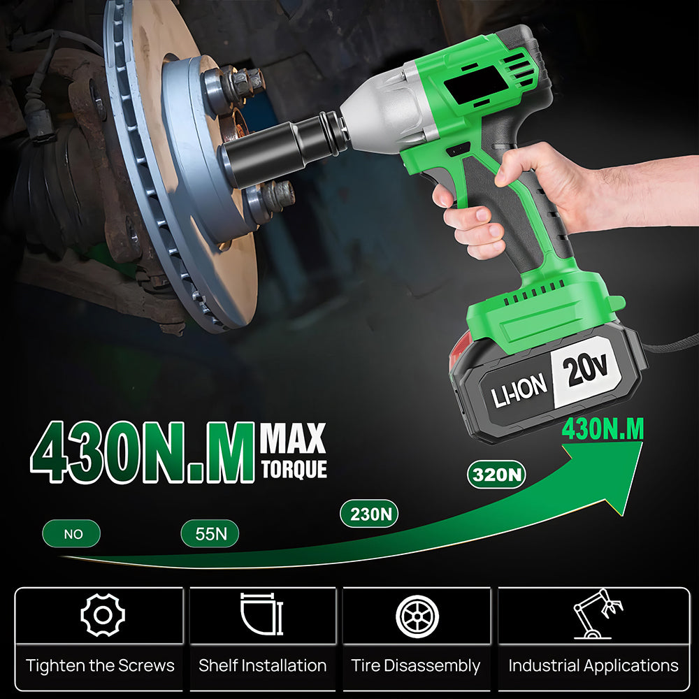 Cordless Impact Wrench 20V 430Nm Brushless 12 Drive with Battery
