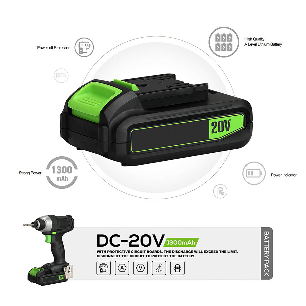 Cordless Impact Driver 20V 14 Inch Hex Quick Change with Battery