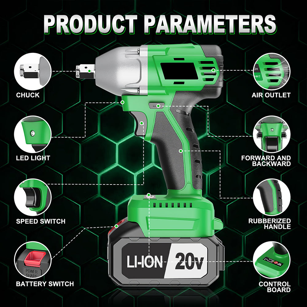 Cordless Impact Wrench 20V 430Nm Brushless 12 Drive with Battery
