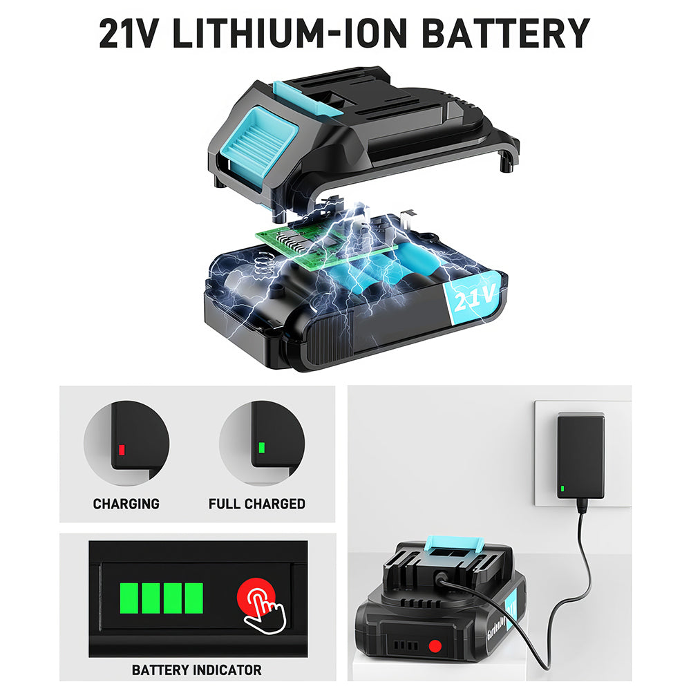 Cordless Handheld Power Drill Set 21V with Battery Fast Charger and 65 Accessories