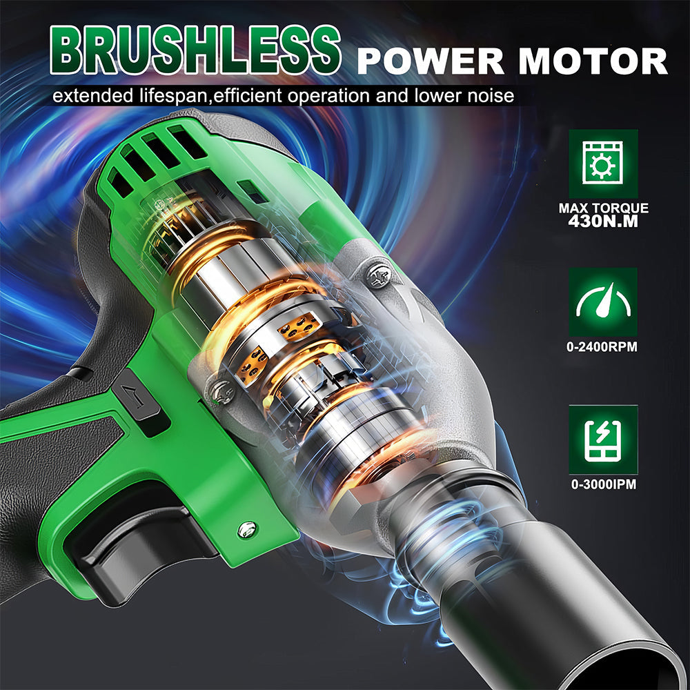 Cordless Impact Wrench 20V 430Nm Brushless 12 Drive with Battery