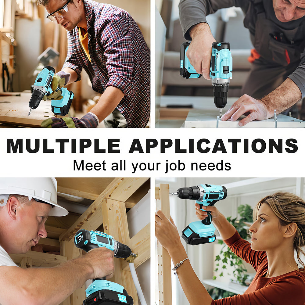 Cordless Handheld Power Drill Set 21V with Battery Fast Charger and 65 Accessories